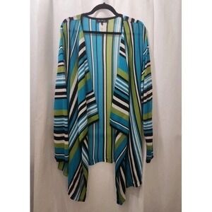 Evan - Picone  Open Front Blue Green Black Stripe Lightweight Sweater SZ 3x‎